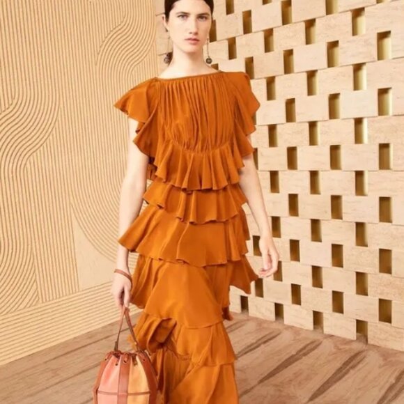 NWOT ULLA JOHNSON Freja Maxi Dress Gown in Sandstone 4 $1,090 - Picture 1 of 12